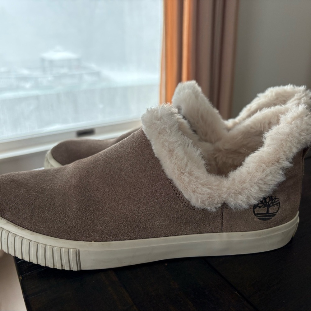 Timberland | 8.5 | Taupe Suede Faux Fur-Lined Slip-On Boot
